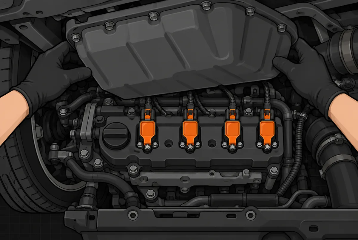 Motor abkühlen lassen, Abdeckung ab